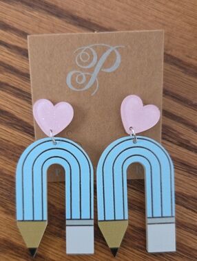 Plunder Pencil Rainbow Heart Earrings